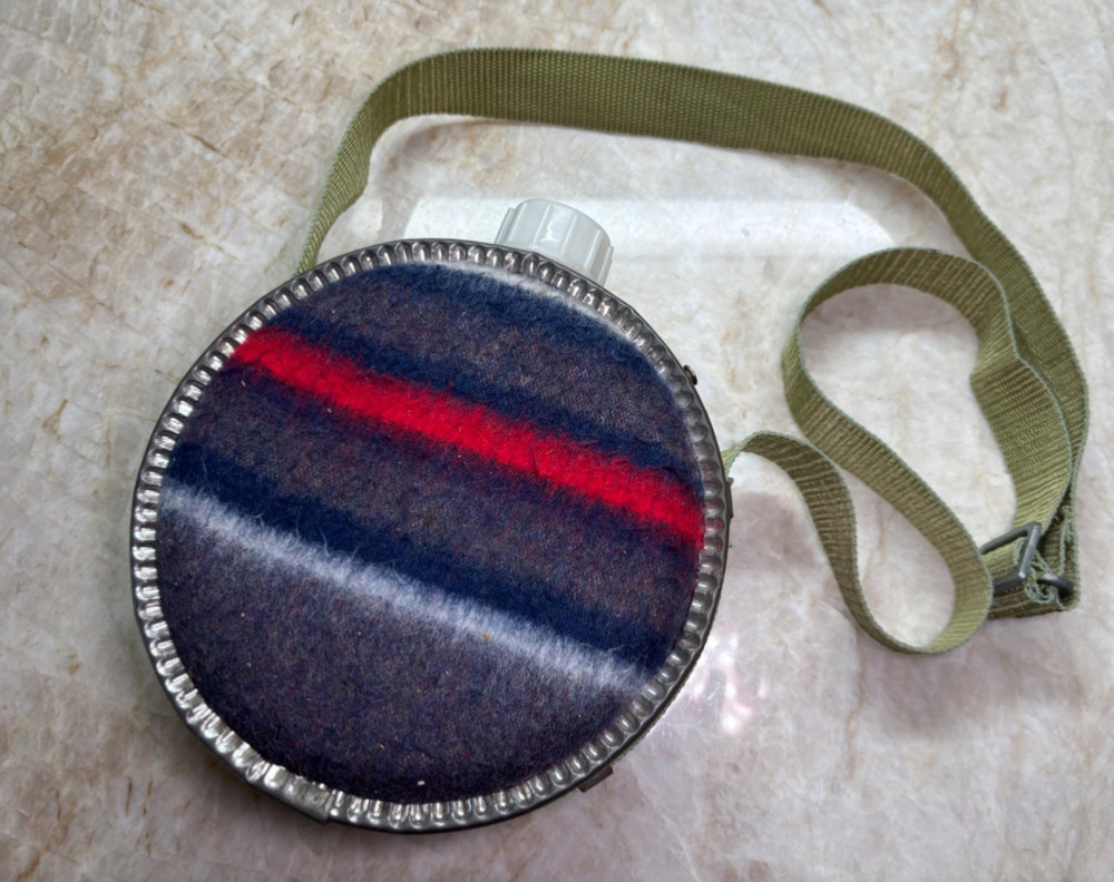 VINTAGE Wool & Galvanized Metal Canteen With Strap