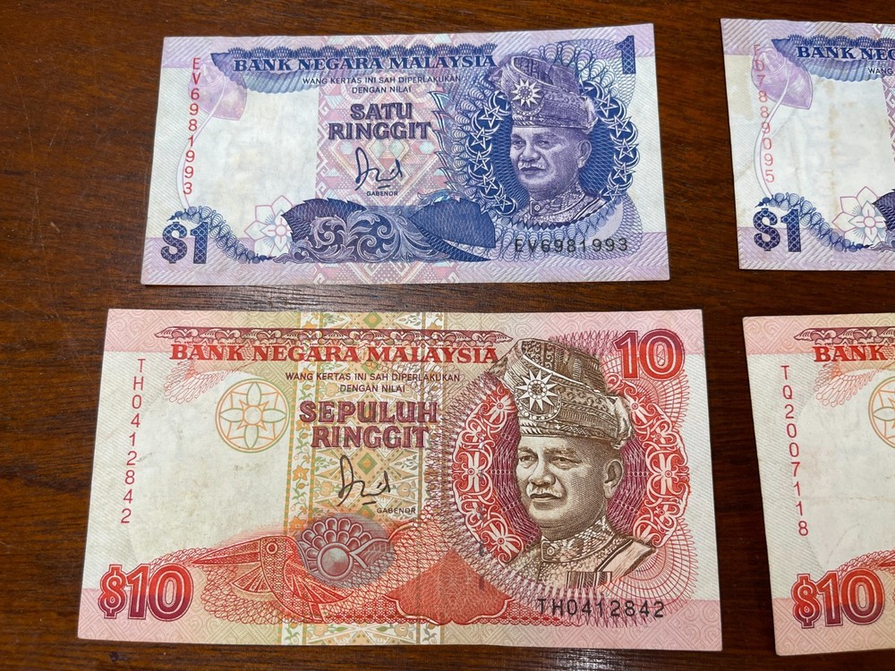 Early Malaysia 1 & 10 Ringgit 6 Banknotes Lot