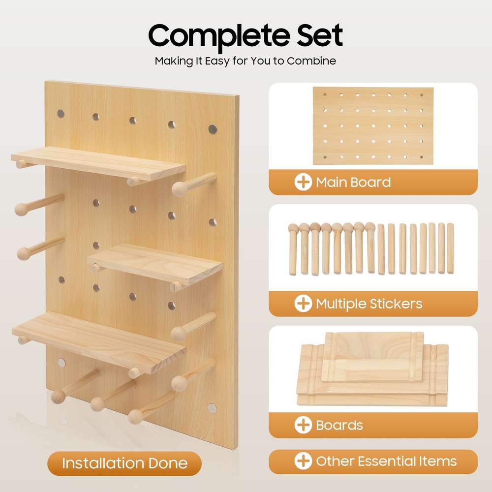 Wood Pegboard Combination Wall Organizer Kit Wooden Display Pegboard Panel Kit