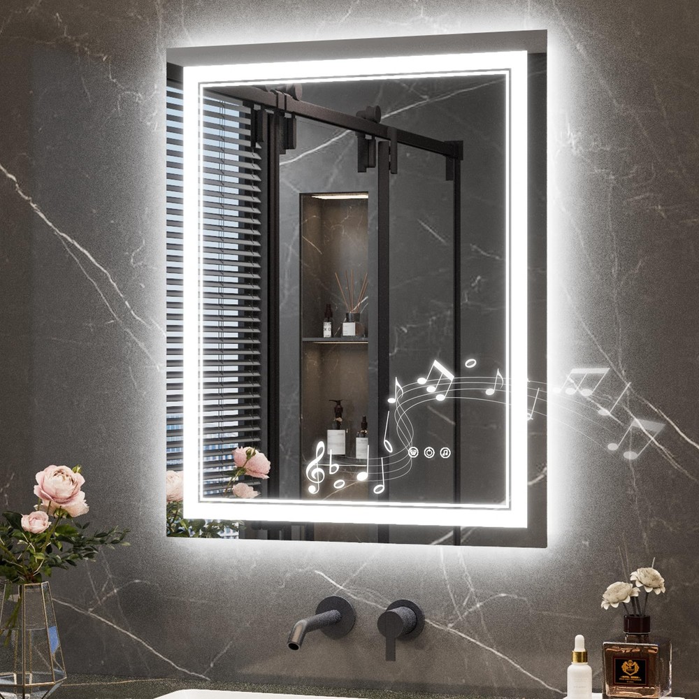 24" x 30" Lighted Mirrors for Bathroom Wall with Bluetooth Speaker, Frontlit ...