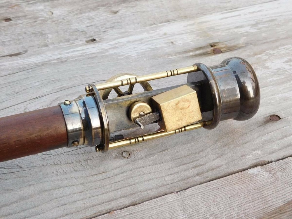 Vintage Brass Walking Stick With Working Steam Engine Handle