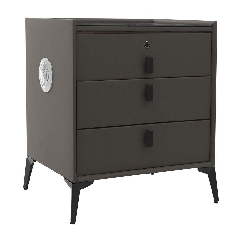 Smart Bedside Table + Three-color Light+Drawers+Usb&wireless Charging Dark Grey