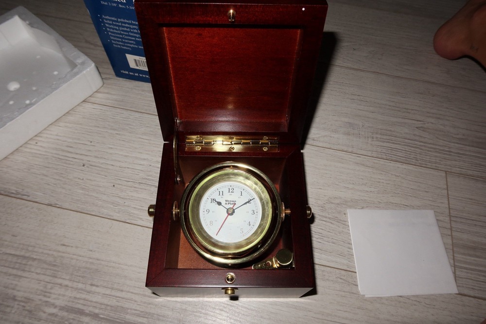 Weems & Plath Gimballed Box Clock – Solid Brass in Mahogany Case – Never Used