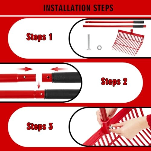 3 Sets Manure Fork with Long Metal Handle Pitch Fork Manure Red Normal Grip