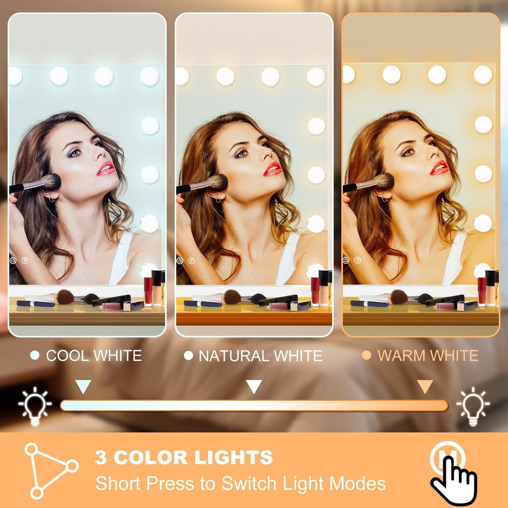 Moonee Vanity Mirror with Lights, Hollywood Lighted Makeup Mirror with 15 Dim...