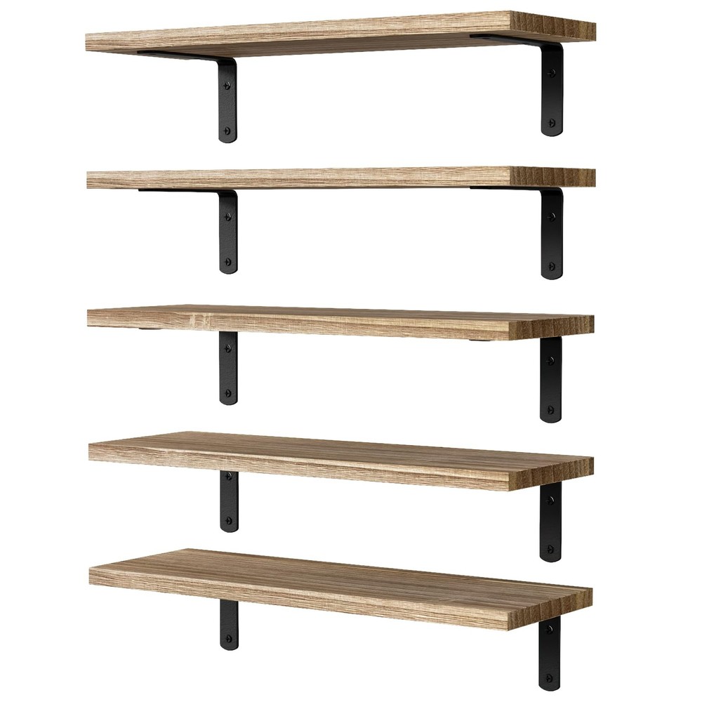 DOLLFIO Floating Shelves, 5 Sets Wall Wood Basic, Rustic Brown