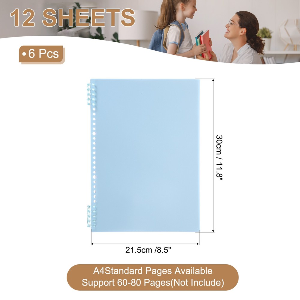 12 Pack A4 22 Mil Plastic Notebook Binder Covers with Binding Comb, Light blue