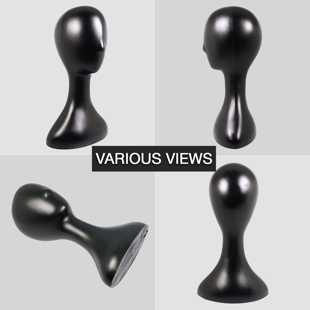 Plastic Mannequin Head 2pk Black, 16" Wig Hat Display Stand, Easy Clean