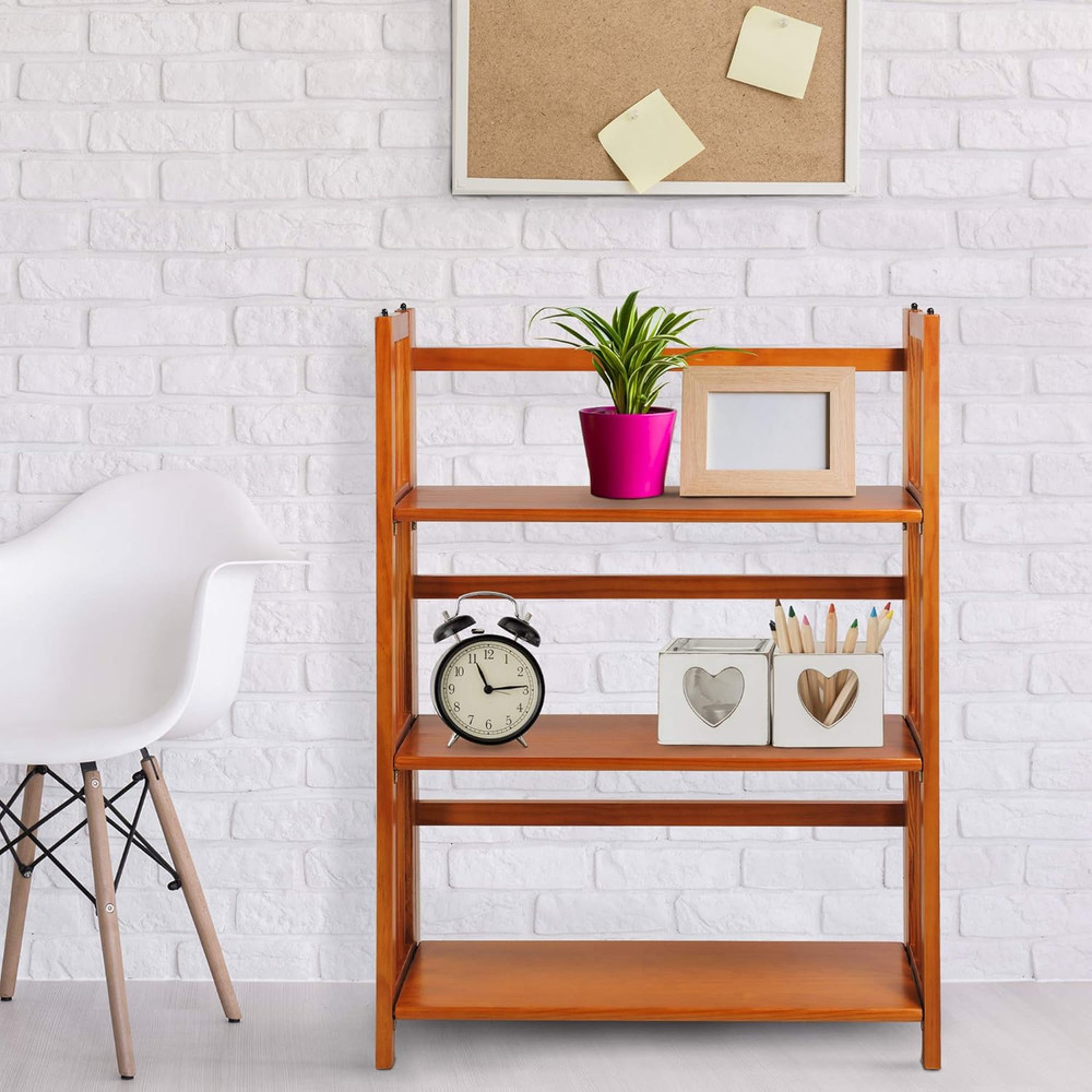 3-Shelf Folding Stackable Bookcase (27.5" Wide)-Honey Oak