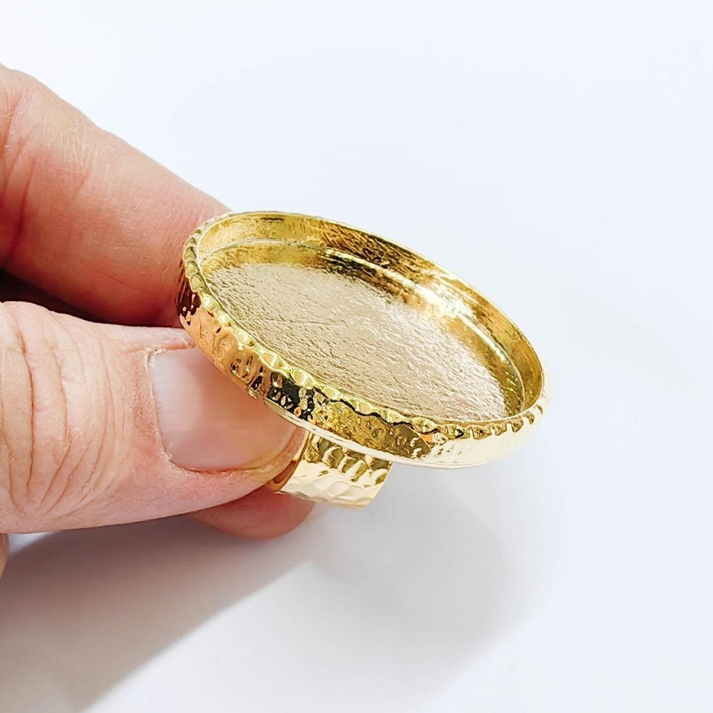 Shiny Gold Plated Ring Blank Base Bezel Setting Adjustable Ring 40mm G37843