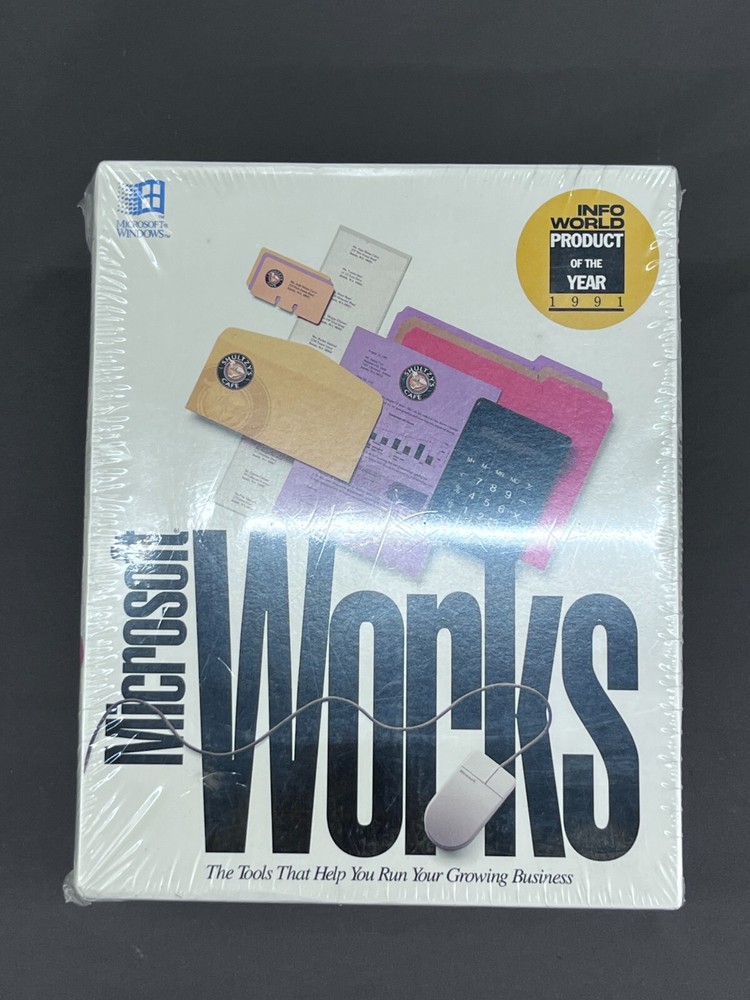 Genuine 1991 MICROSOFT WORKS Version 2.0 Complete Box Set Sealed + Discs (S6)