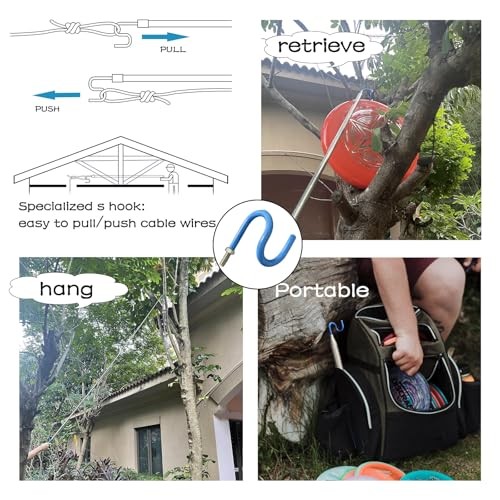 Telescoping Pickup Tool Magnetic Pole with 3 Hooks, 10 FT Telescopic Push Pull