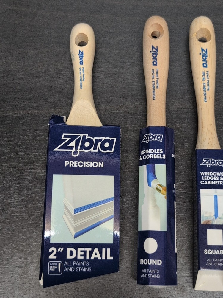 Zibra 4 Pack DIY Assorted Paint Brushes 2" Detail Round Square & Triangle