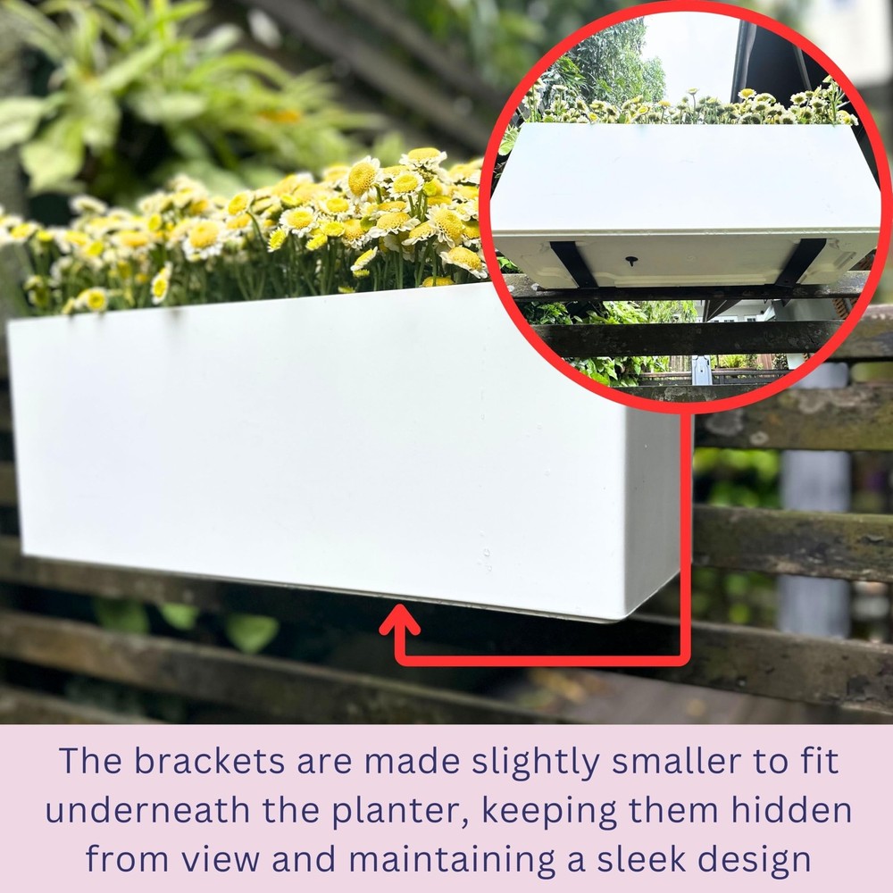 LaLaGreen Railing Planter Box (14 Inch, 2 Pack) White Rectangular Window Flow...