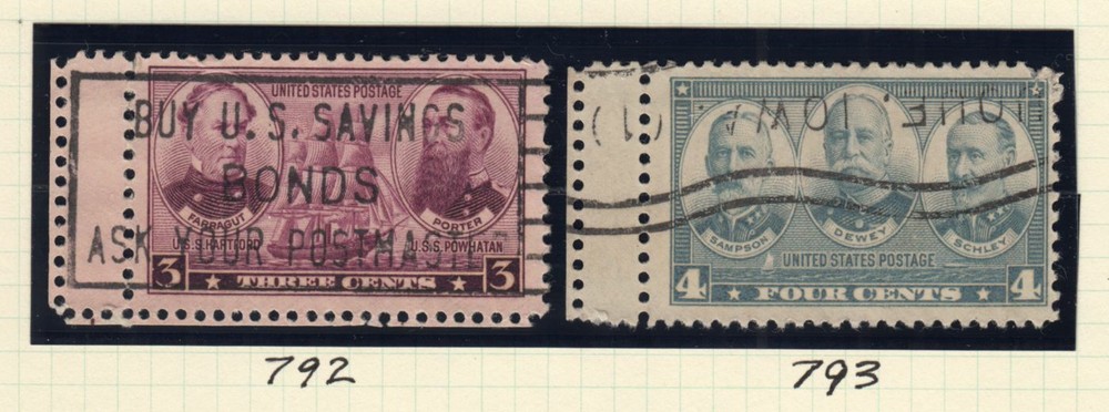 1936 Navy issue Sc 792 & 793 used Gutter Snipe singles