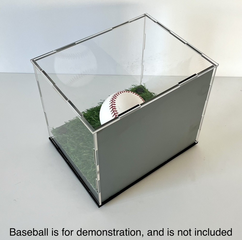 2-Pack! NEW Baseball Display Case Cube w/ Artificial Turf Grass and Back Mirror