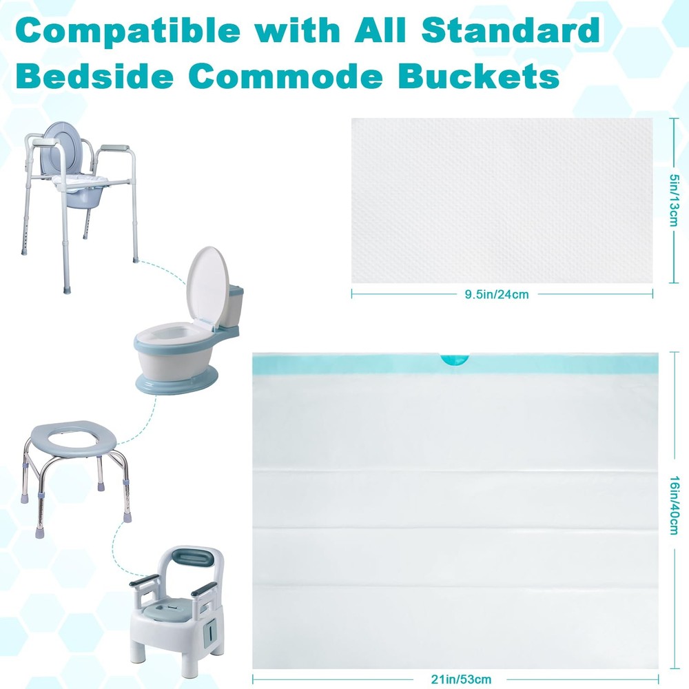 60 Commode Liners with Absorbent Pads, 60 Bedside 21*16in-60+60, Blue