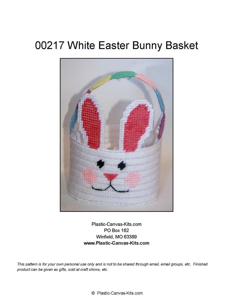 White Easter Bunny Basket-Plastic Canvas Pattern or Kit