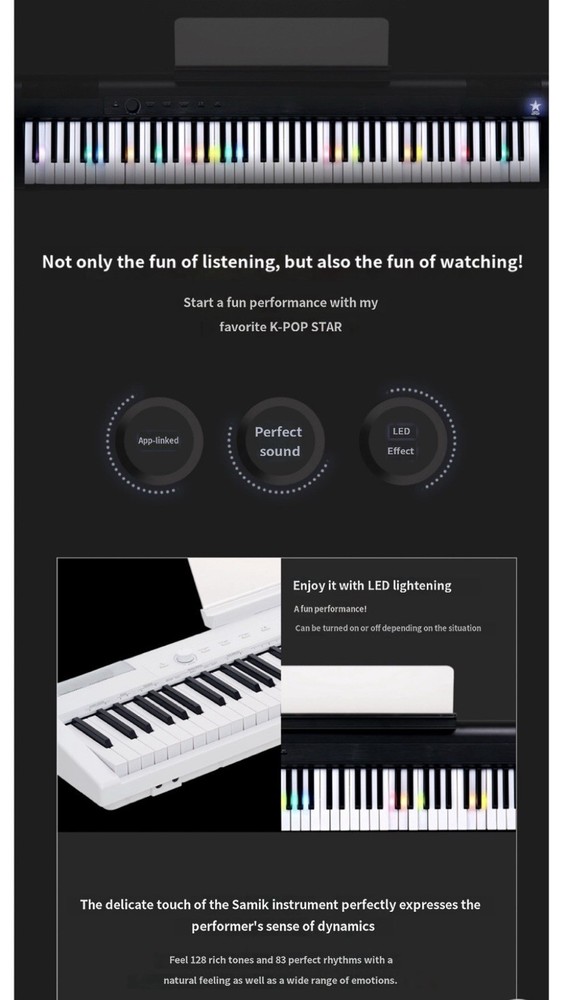 Samick K-POP KPOP Stage LED Light Up Digital Piano SP-E88 Electronic Keyboard