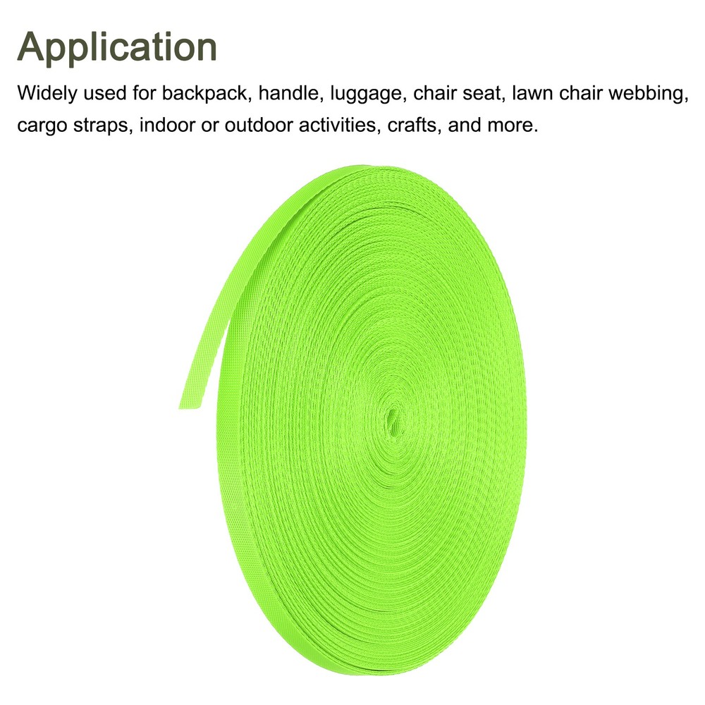 Flat Nylon Webbing Strap 3/8 Inch 50 Yards Fluorescent Green for Backpack