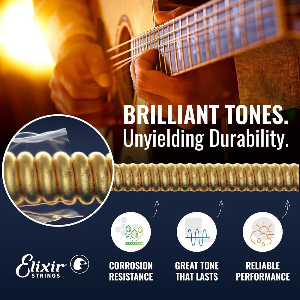 Elixir 16052 Strings Phosphor Bronze Acoustic Guitar Strings NANOWEB Coating TL