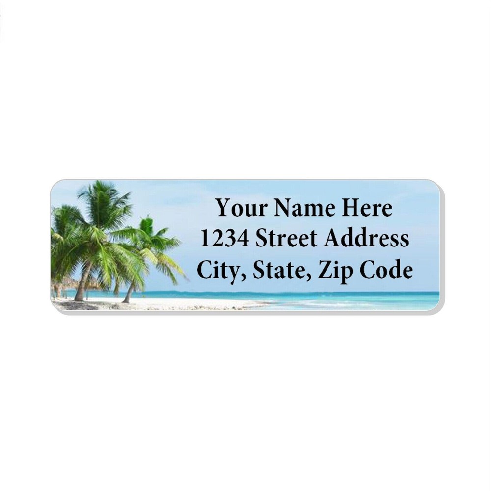 60 Return Address Labels Personalized Printed 3/4 x 2 1/4 Beach Scene