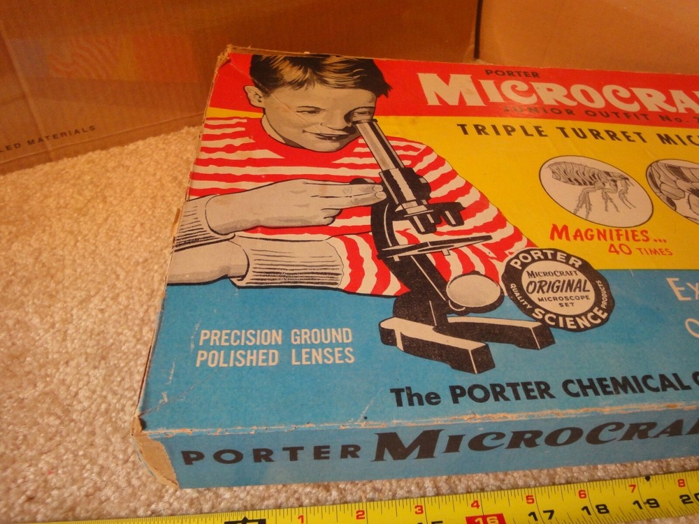 Vintage Porter Chemical, Microcraft, 3 objective microscope set 205, complete!