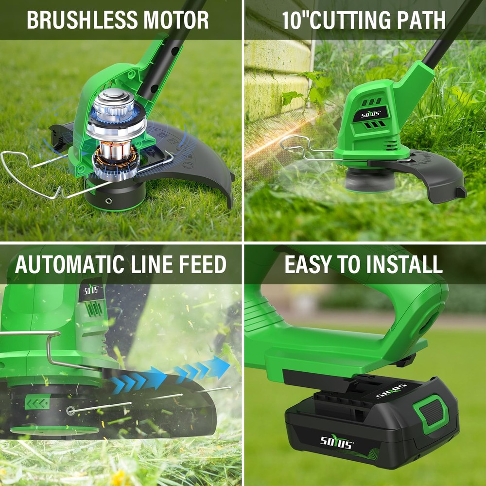 Weed Wacker Battery Powered 10 Inch, String Trimmer Cordless with 2.0Ah Batte...