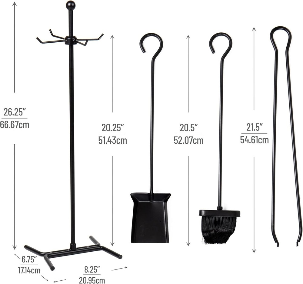 Complete Wrought Iron Fireplace Set - 4 Tools with Easy Assembly and Maintenance