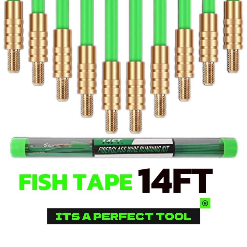 14FT Fiberglass Electrical Wire Pulling Rods with 8 Attachments Kit