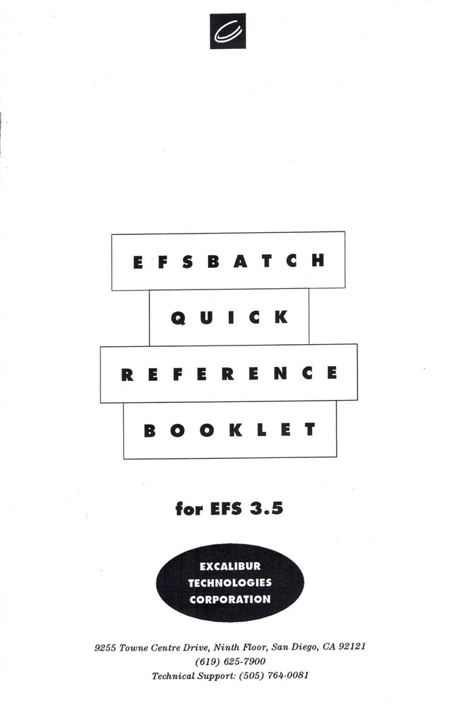 Efsbatch Quick Reference Booklet for EFS 3.5 Excalibur Technologies 1993-94