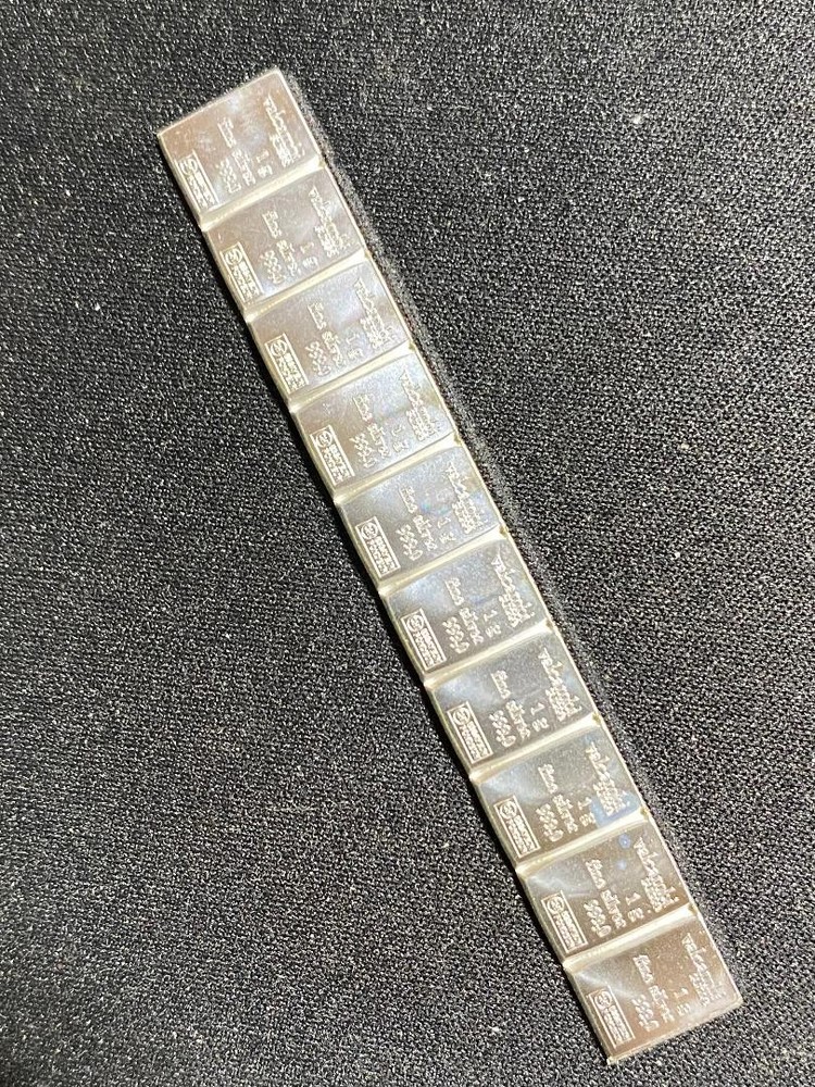 Silver bars, .999 Valcambi, 10 connected bars.