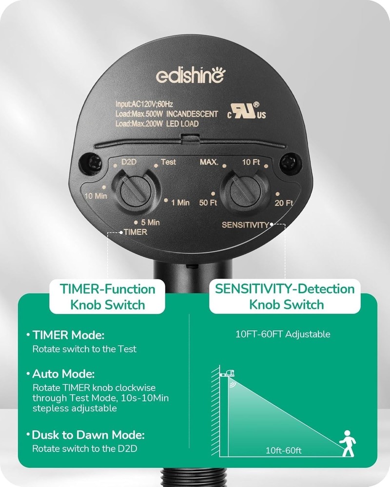 180-Degree Adjustable Motion Sensor for Security Floodlights - Listed, Black