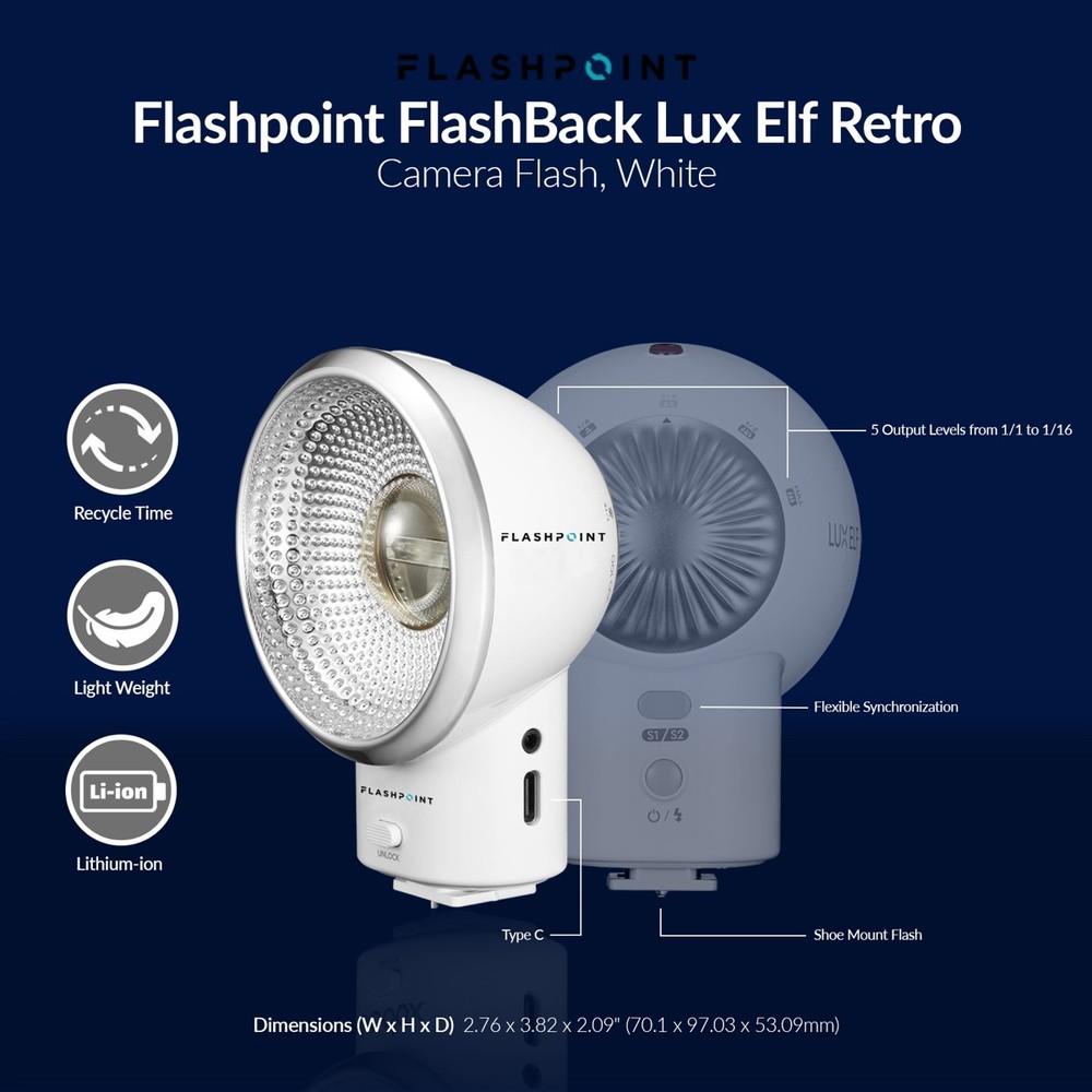 Flashpoint FlashBack Lux Elf Retro Camera Flash (White), Godox Lux Elf