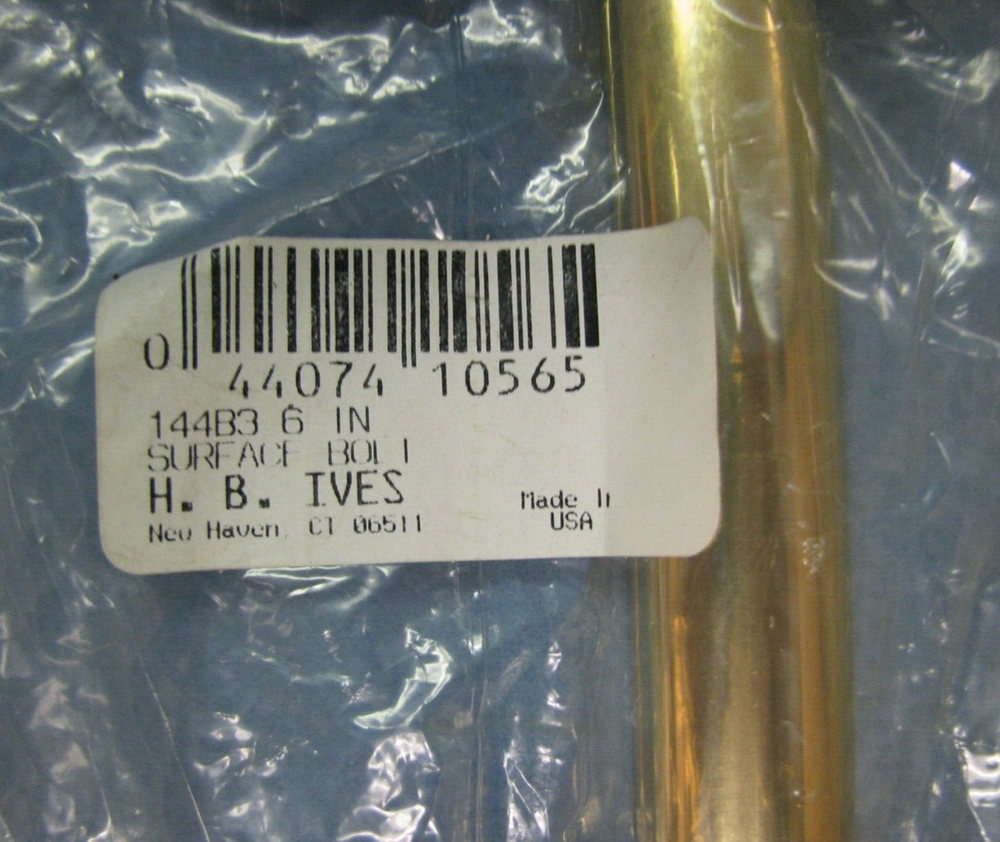 NOS: H. B. IVES 144B3 ~ 6" Polished Solid Brass Surface Bolt ~ Made in USA