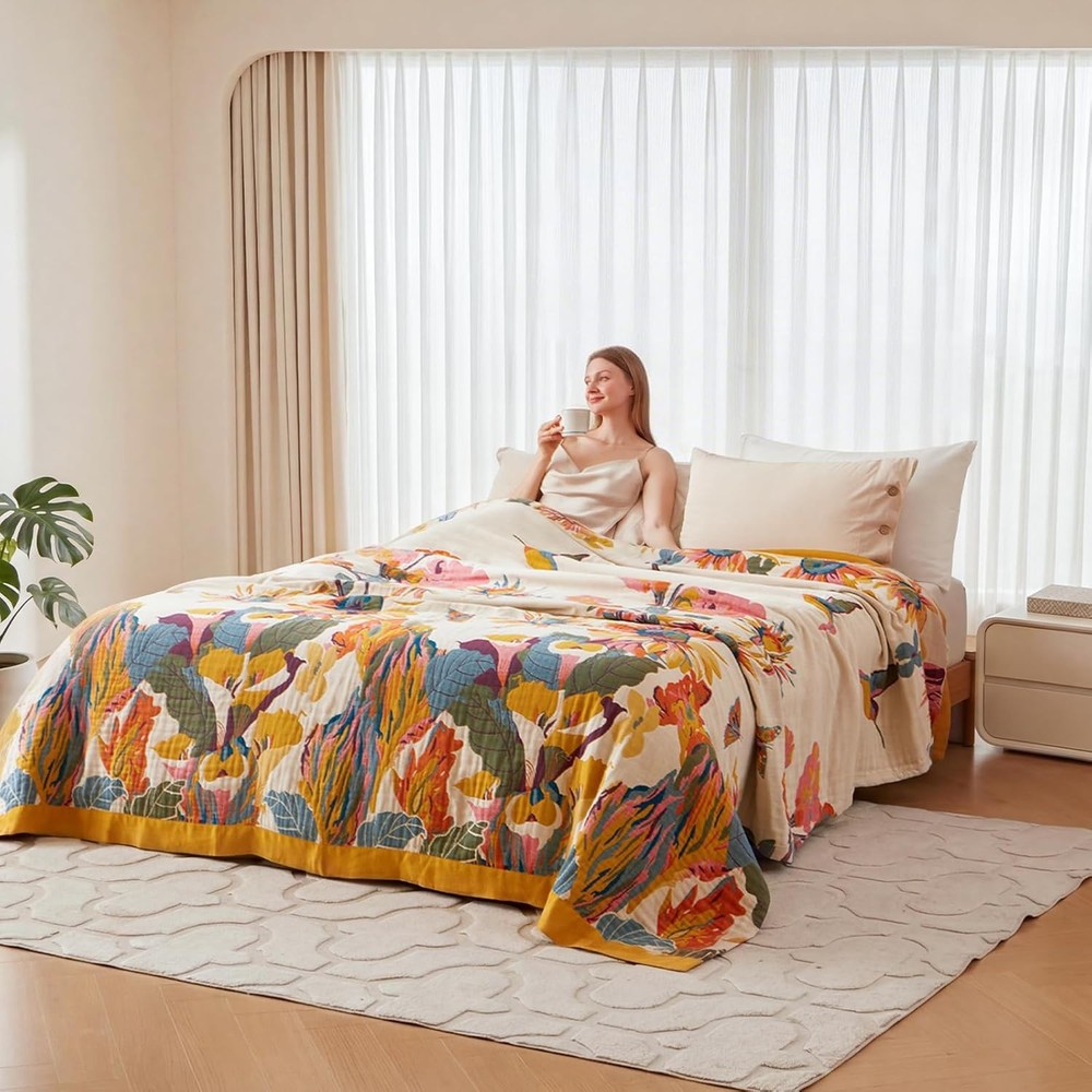 Boho Throw Blanket 100% Cotton Soft Throw Blanket Bed 90"x90" Reversible