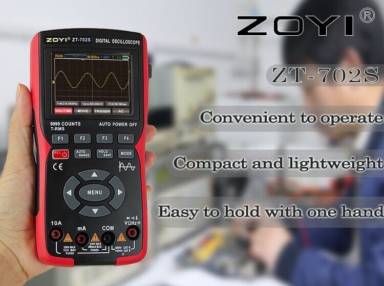 2 IN 1 Digital Oscilloscope Multimeter 9999 Counts 48M/S Waveform Data Storage