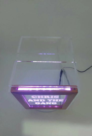 Personalized Tip Box Raffle Fund Raiser Donation Jar Engraved Light Changing LED