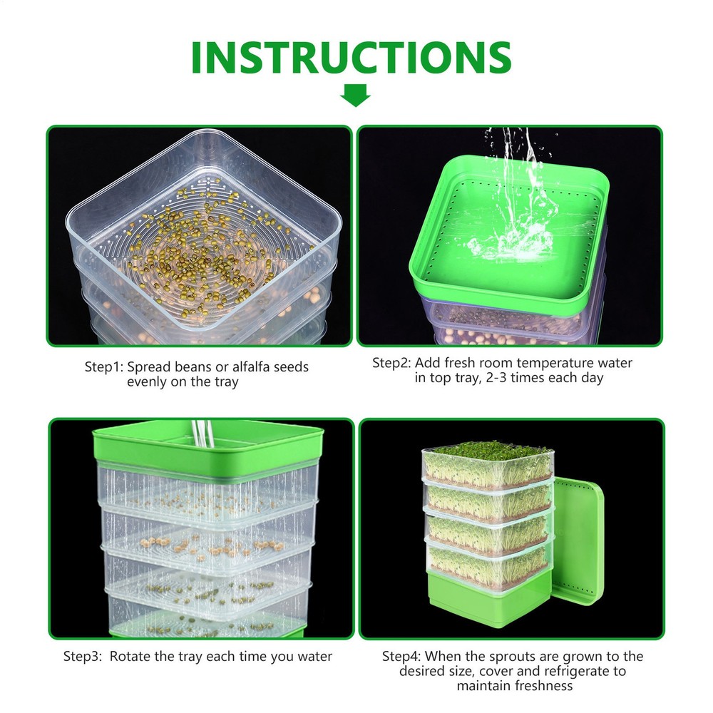 Seed Sprouter Dish Kit Stackable Seedling Starter Tray with Lid Microgreens