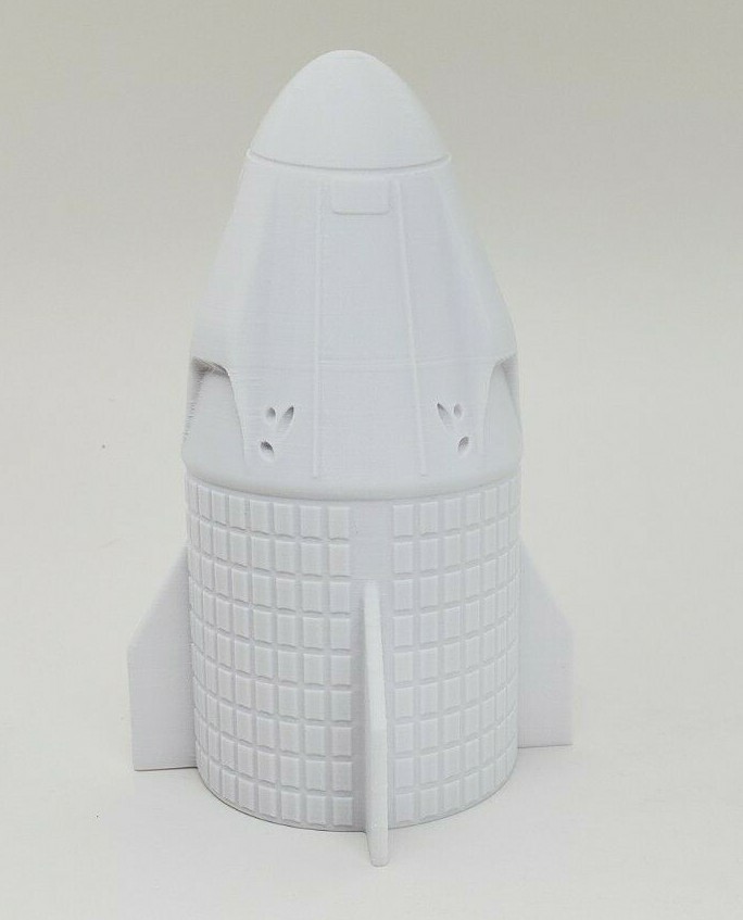 3D Printed 1/48 SpaceX Dragon Prop Display 6.7" White PLA Plastic