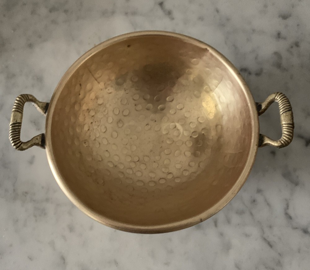 Brass Hammered Bear Clawed Double Handle Bowl
