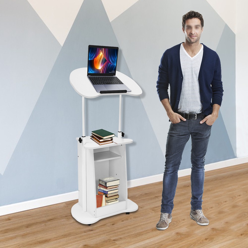 Height Adjustable Mobile Presentation Stand - Versatile Desk With Casters