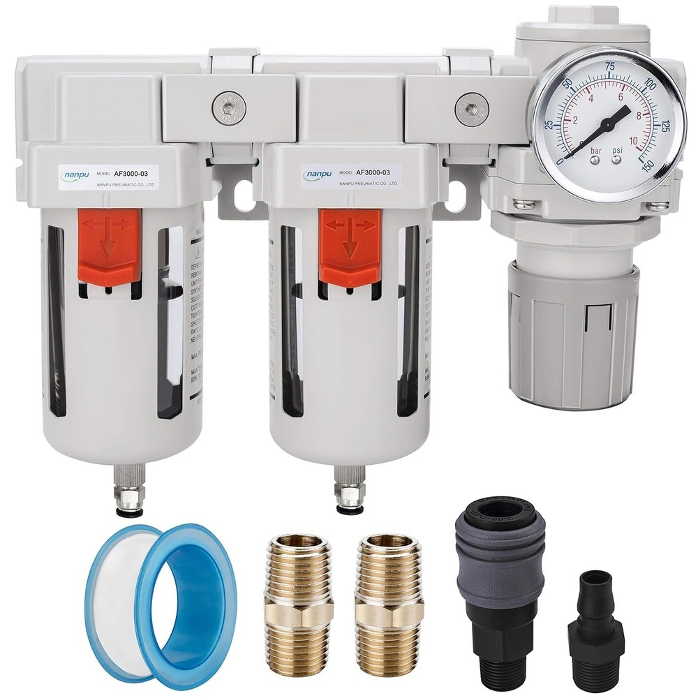 Double Air Filters with Pressure Regulator - 3/8" NPT