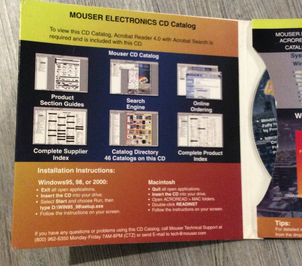 Mouser Electronics CD-ROM, 46 Catalogs: AMP, NEC, Cornell Dubilier, BK Precision