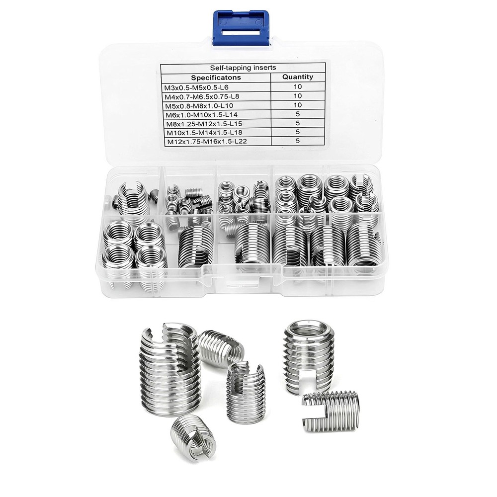 50PCS Self-Tapping Thread Inserts Set M3 to M16 Stainless Steel For Workshop Use