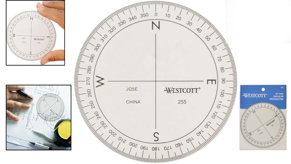Crystal Clear 360-Degree Compass Protractor - Precise Geometry Tool, 3 1/2-Inch