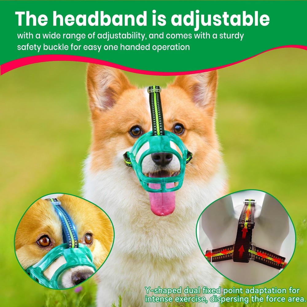 Dog Muzzle Basket For Small Medium Large AntiBiting Chewing Green Size S