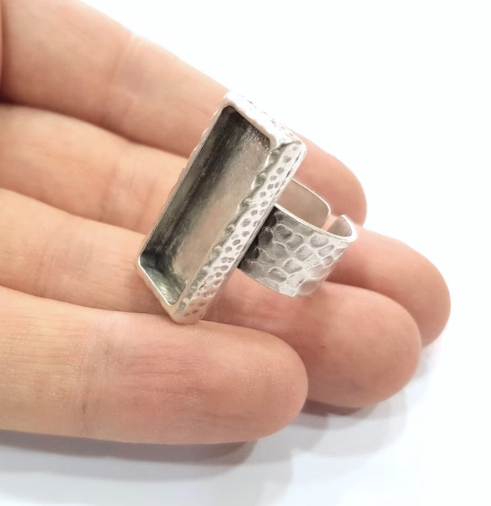 Hammered Ring Blank Setting Base Bezel inlay Backs Cabochon Adjustable