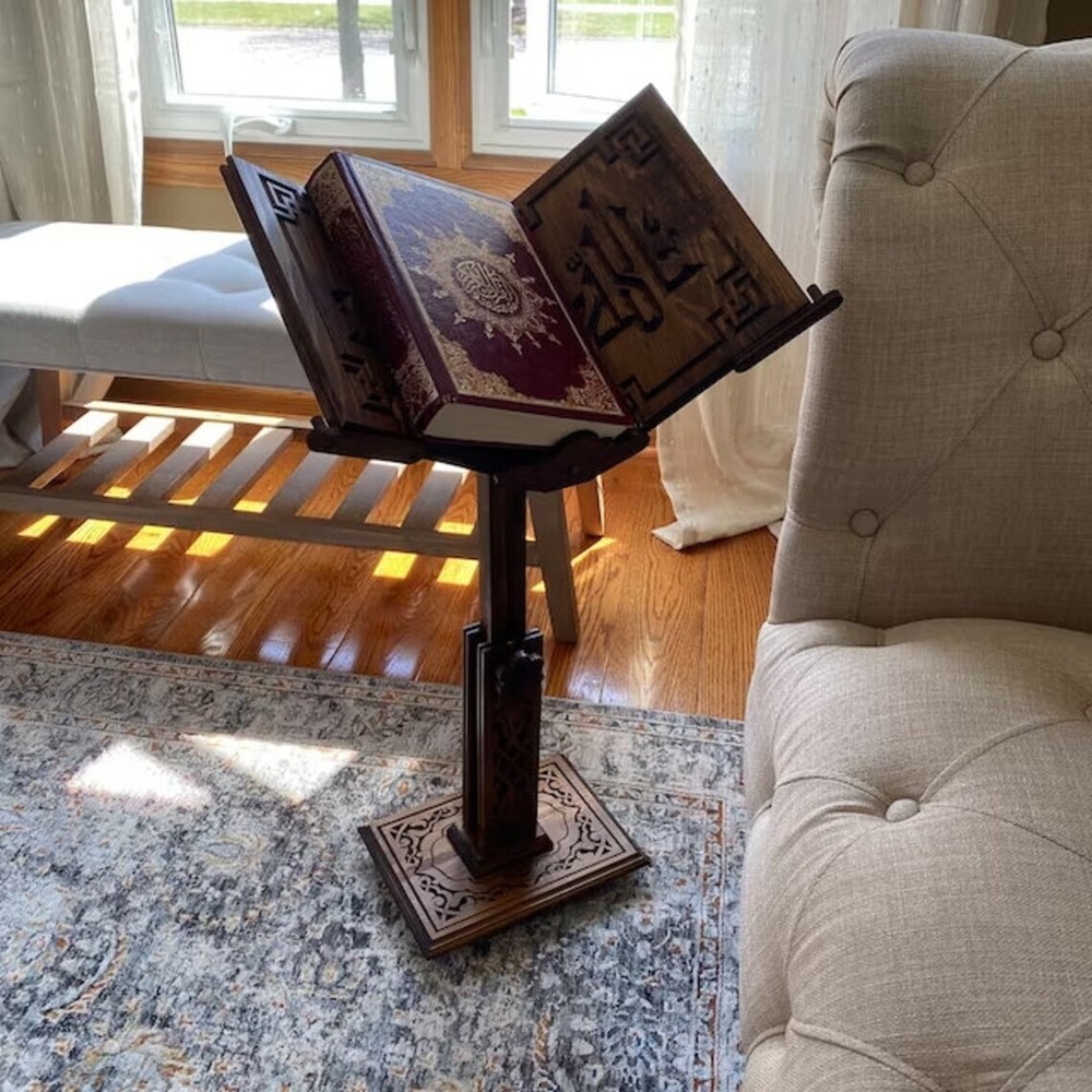 Calligraphy Pattern Adjustable Wooden Quran, Bible Holder, Reading Book Stand
