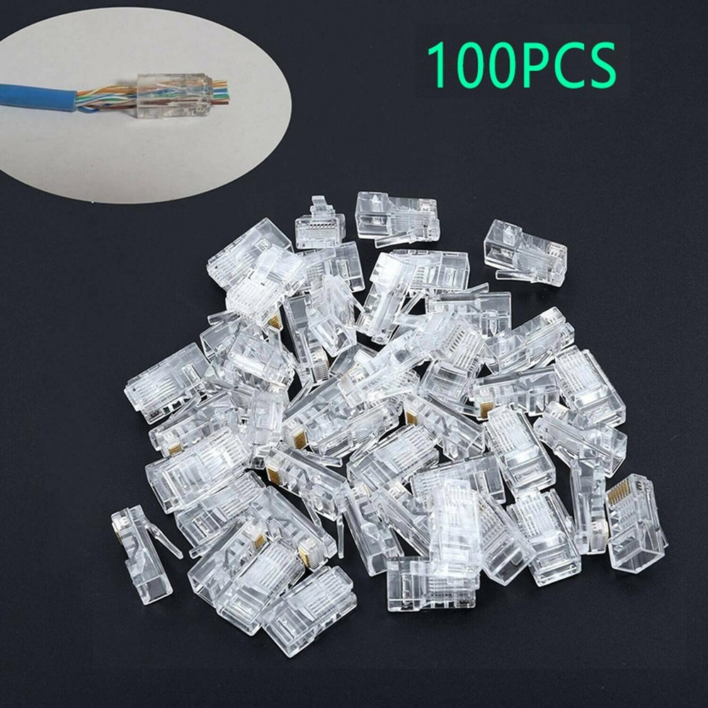 100 Pcs RJ45 Network Shielded Modular Plug CAT5e 8P8C Connector End Pass Through